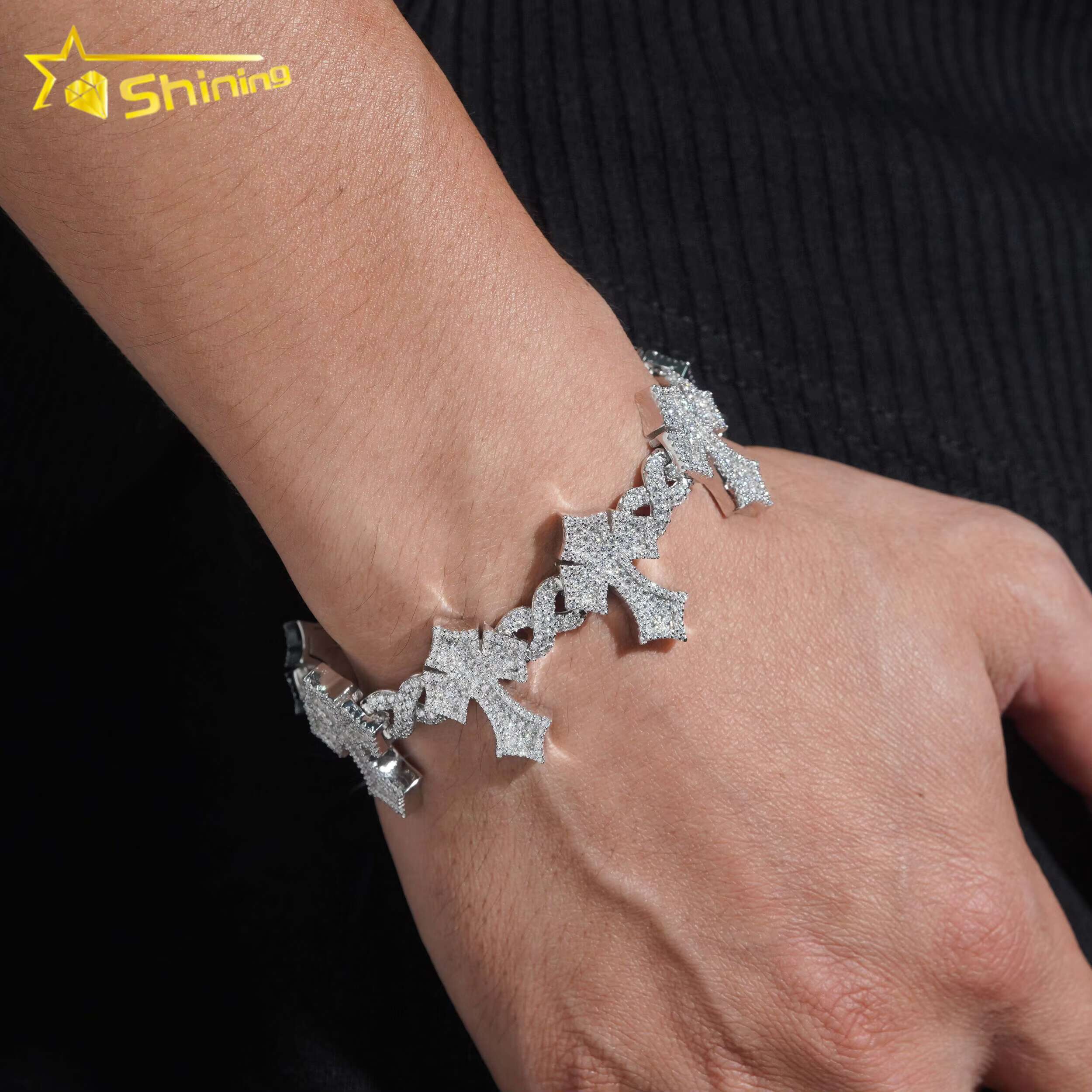 High-end Hip Hop Style Cross Infinity 925 Sterling Silver VVS Moissanite Cuban Link Bracelet