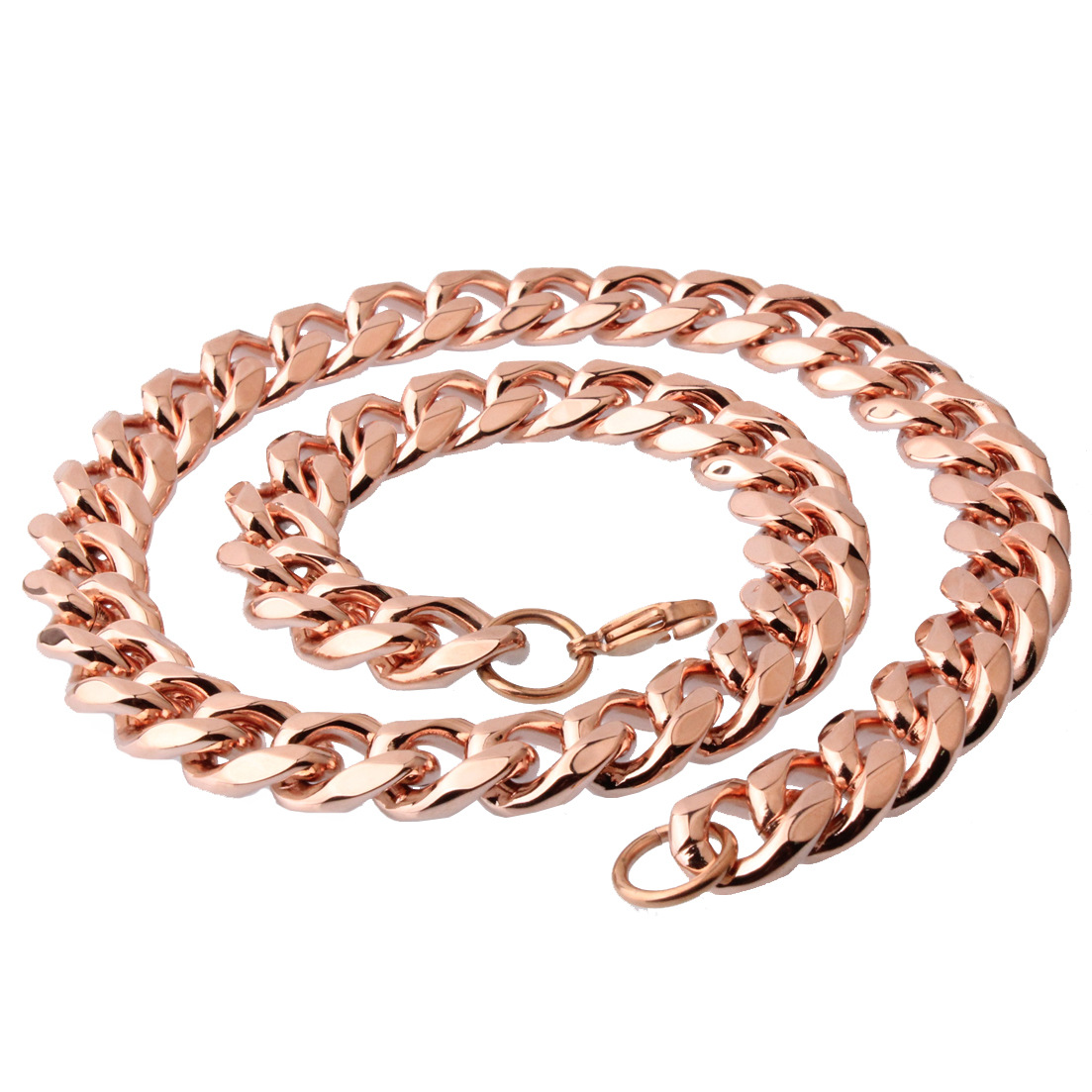 10-19mm Solid Stainless Steel Cuban Chain Necklace Rose Gold Plated Mens Jewelry