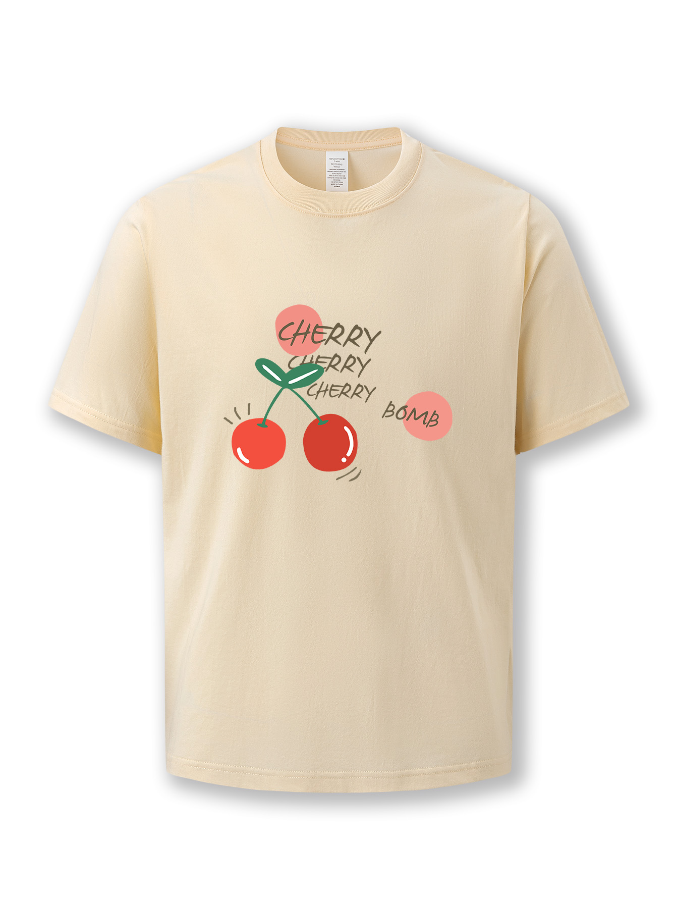 Women's summer round-neck shirt 2025 new style loose wild cotton T-shirt Casual fruit cherry print short-sleeved breathable and fashionable soft 