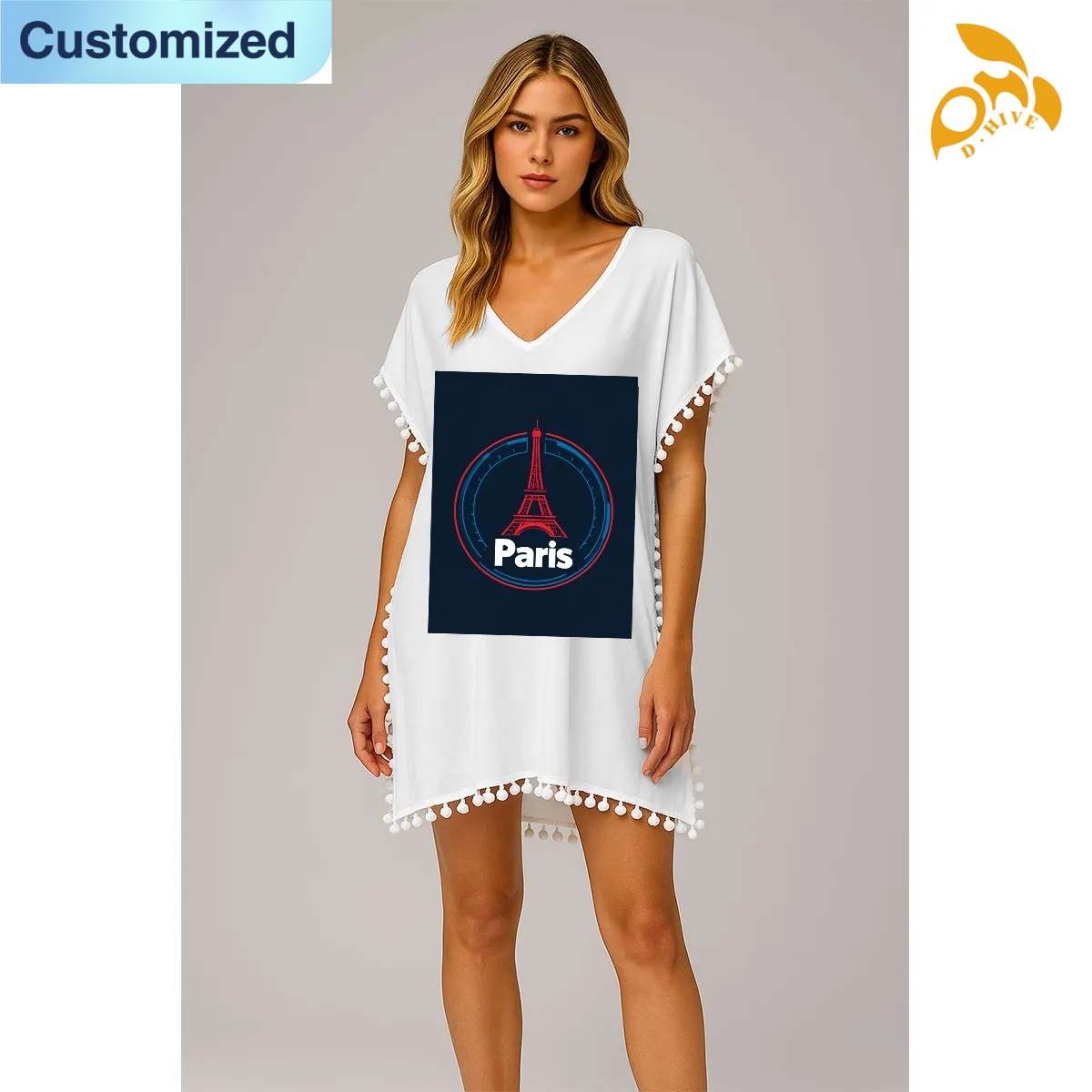 free shipping of customized super fashionable American women's chiffon beach blouse 80GSM DTF with exquisite patterns from US