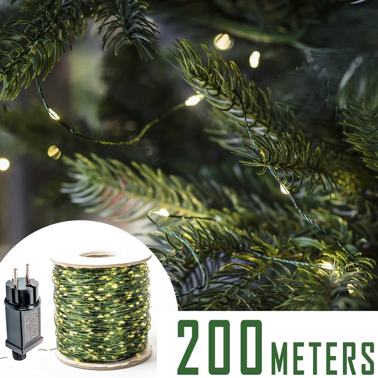 200M 2000LED Green Wire USB Plug-in Fairy String Light Garland Waterproof for Christmas Outdoor Wedding Garden Patio Decor XJ250710