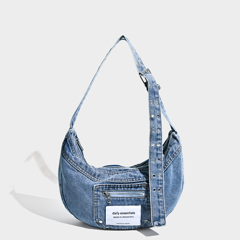 Niche design Japanese and Korean retro washed lazy artistic denim canvas trendy cool single shoulder crossbody bag