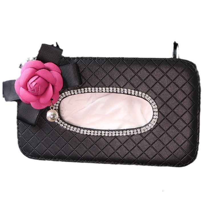 High Quality Leather Pearl Flower Car Tissue Box For Armrest Paper Holder Hanging for Auto Back Seat Headrest Organizer Storage 250711