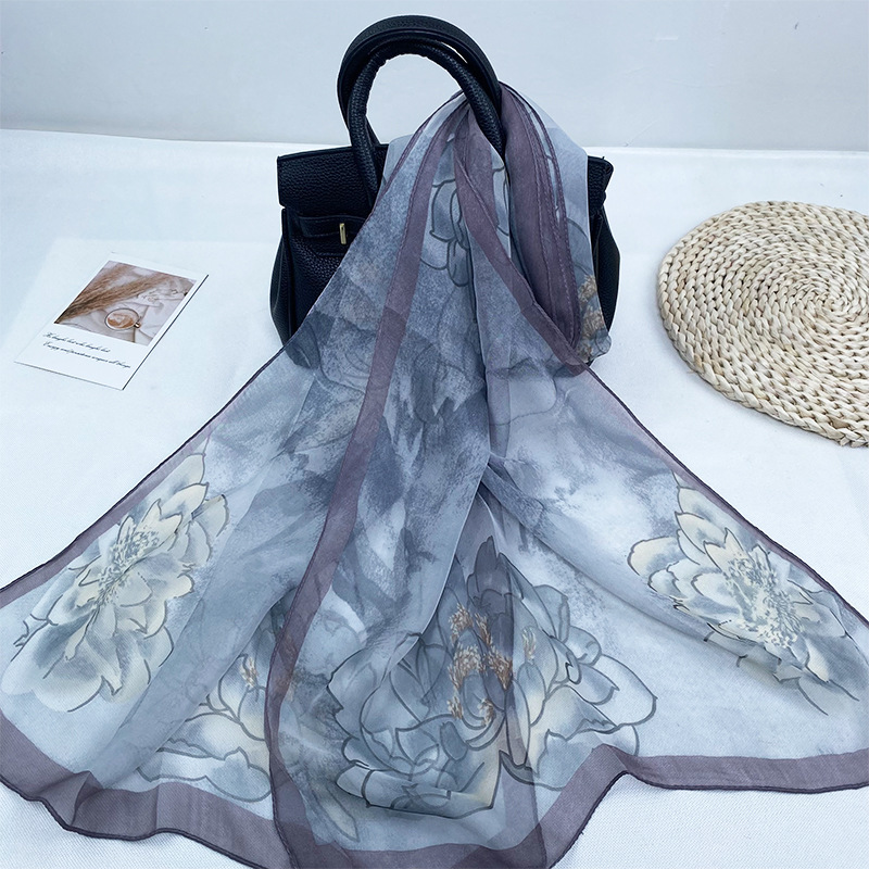 K1308 Spring and summer new Georgette silk scarf beach towel women's travel vacation sunscreen shawl outer cape high-end scarf