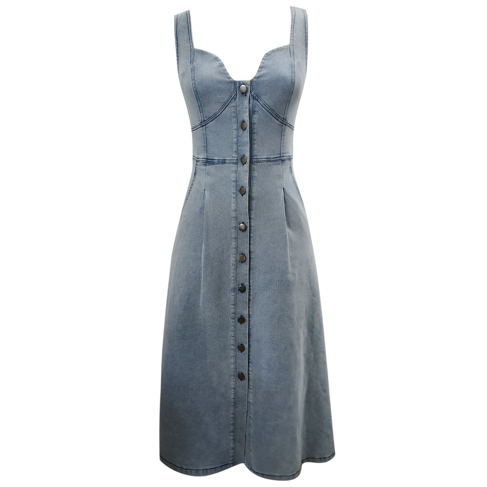 2025 Jeans Dress Women'S Vintage Denim Dresses Sexy Sleeveless Button Designswing Big Hem Vestidos Women Plus Size Clothes