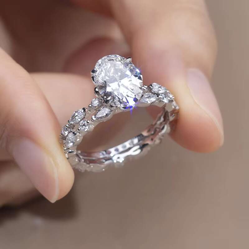 Messi Jewelry Real Fine Personalized Customized 18k Solid White Gold Oval Cut Moissanite Engagement Rings