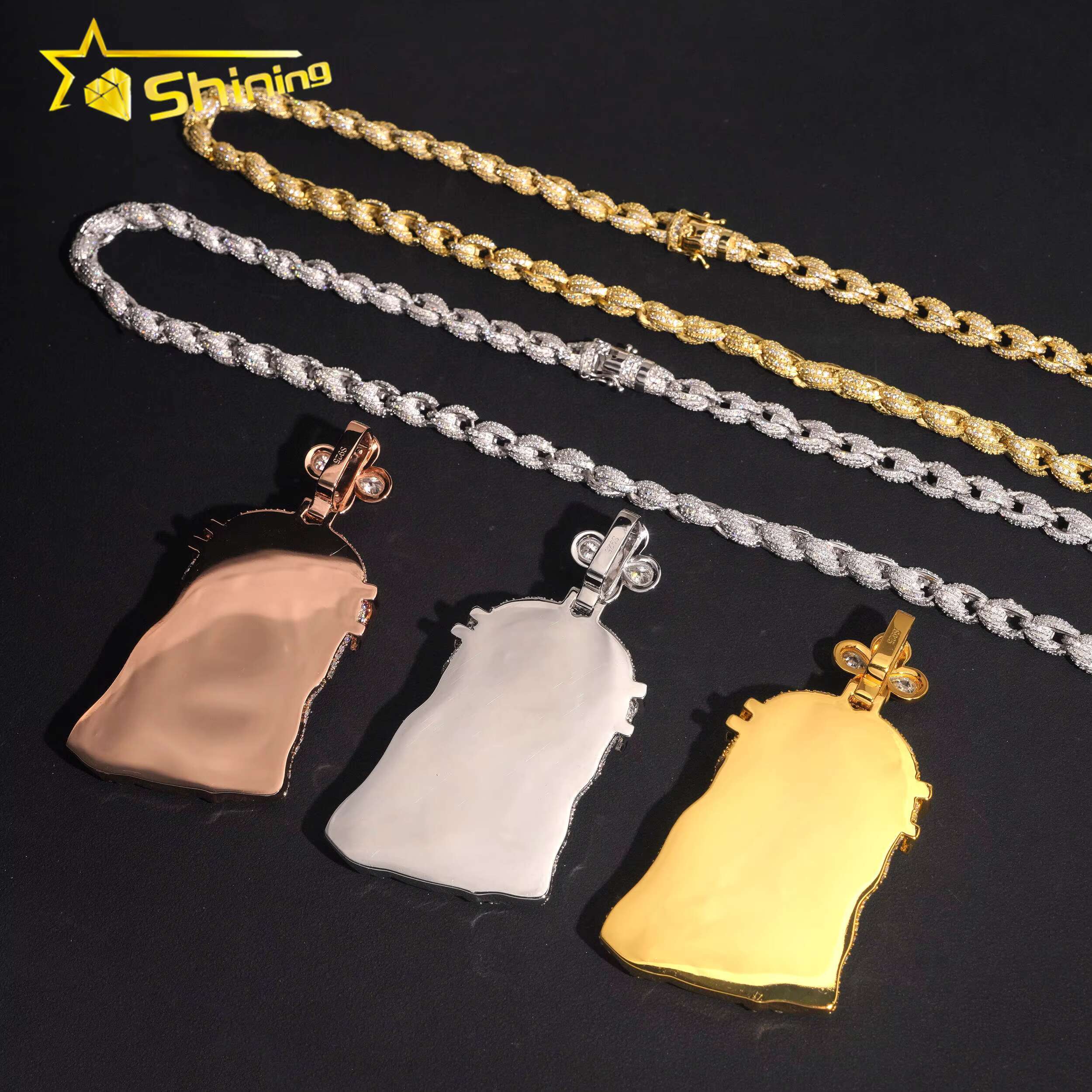 GRA CERTIFIED New Arrival 925 Sterling Silver Gold Plating Hip Hop Jewelry VVS Moissanite Iced Out Jesus Pendant Necklace