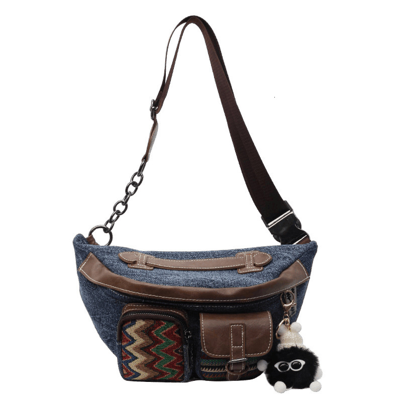 Free Shipping Designer Luxury Vintage Denim Fabric Chest Bag Women's Crossbody Waist Bag Ethnic Style Large Capacity Casual Versatile Trendy Dump