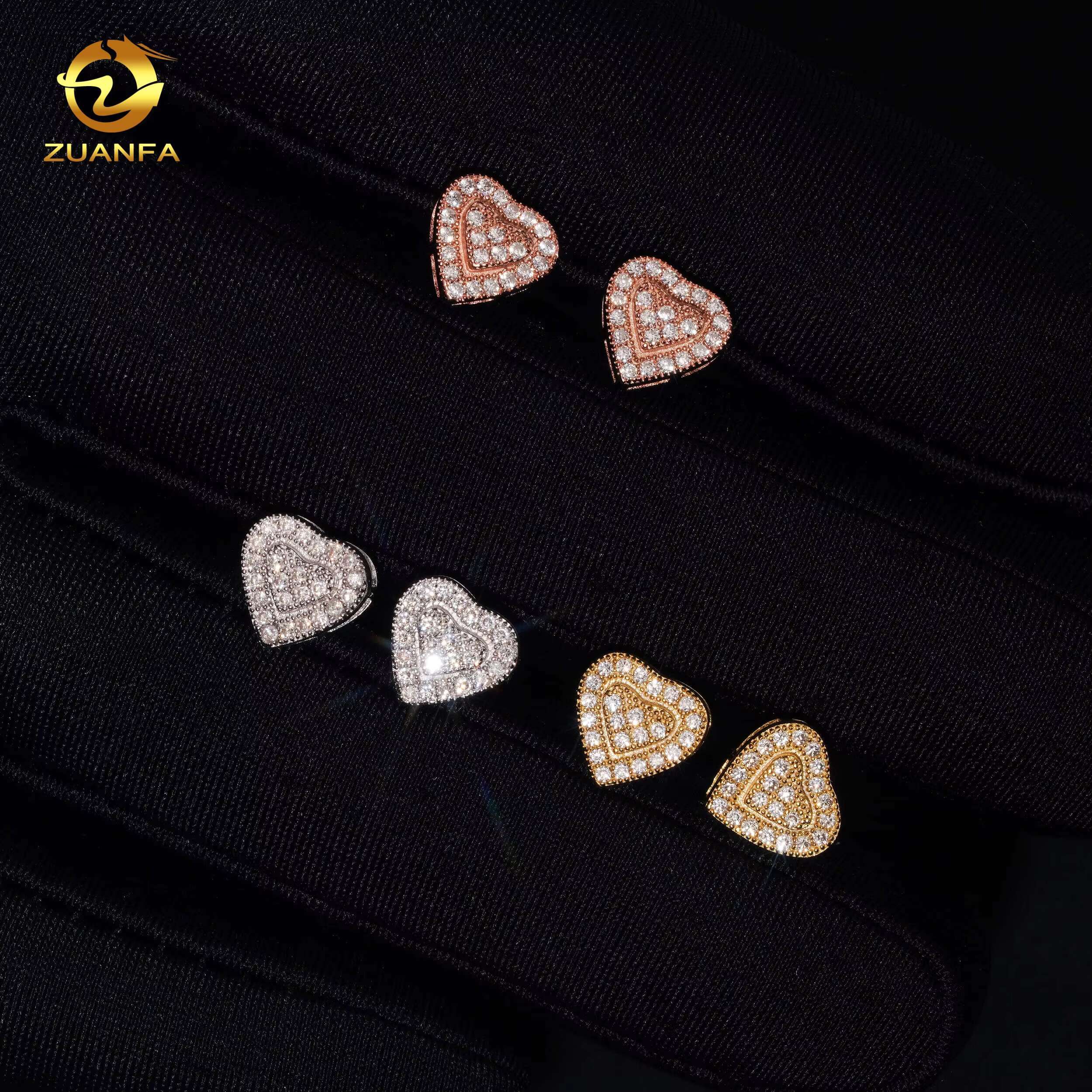 IGI Certified Fashion Heart Design Earring Cluster Lab Grown 925 Sterling Silver Iced Out Lab Diamond Screw Back Earrings