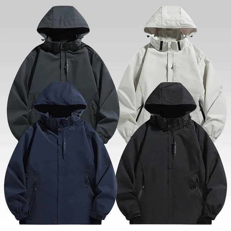 Mens Casual Outdoor Windbreaker Jacket with Detachable Hood Waterproof Windproof Lightweight Coat for Travel Fishing W250711