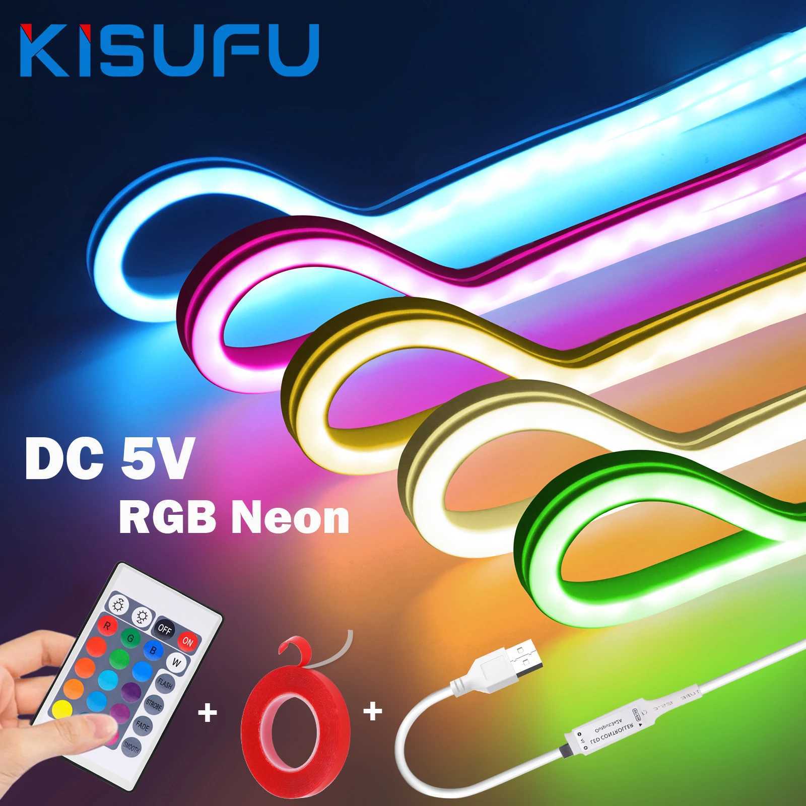 5V USB RGB LED Neon Strip Lights With Remote Control 1M 2M 3M 5M Flexible Silicone Ribbon Adhesive Tape For Outdoor Home Decor XJ250710