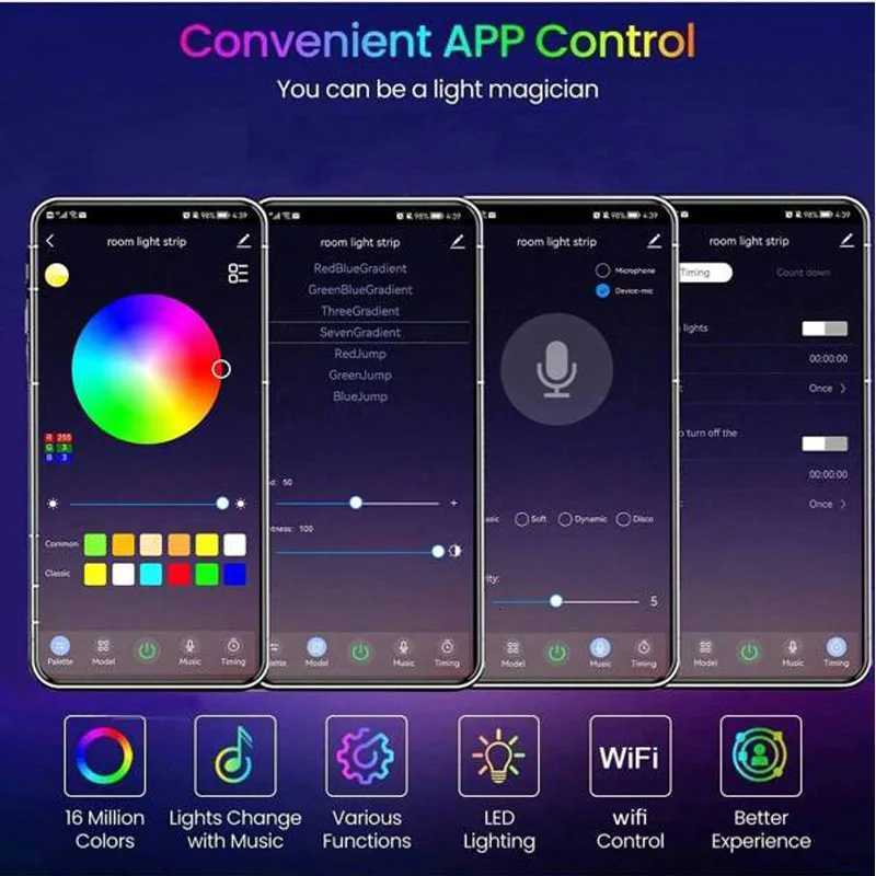 USB 1-30M LED Light Strip RGB 5050 Bluetooth Wifi APP Control LED Light Strip Lighting Music Sync for Party PC TV Living Room XJ250710