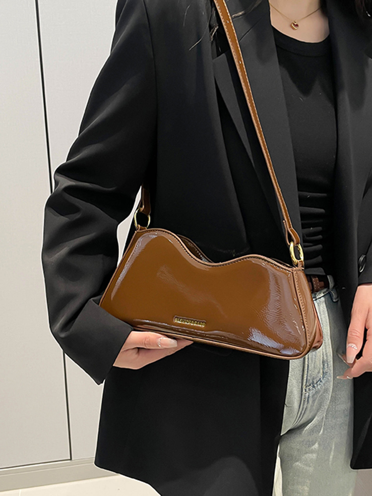 2025 New Patent Leather Shoulder Bags for Women High-end Wine Red Lady Underarm Bag Female Daily Out Phone Purse