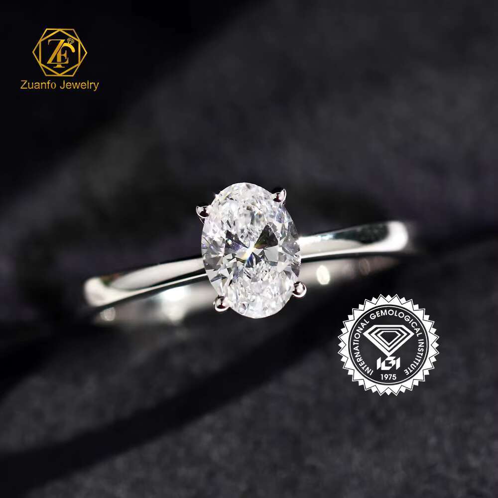 Custom IGI Certified D VS1 1CT Lab Diamond 14K White Gold CVD HPHT Solitaire Oval Lab Grown Diamond Ring for Women