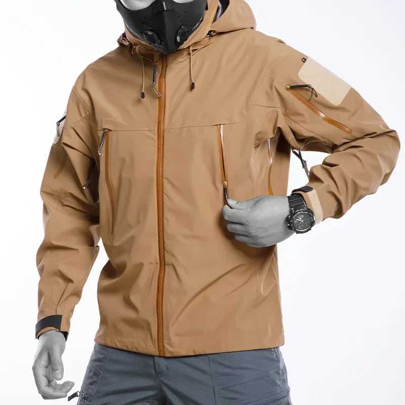 Hardshell Waterproof Mens Jacket Tactical Suit Outdoor Fishing Camo Hiking Camping Tracksuit Coat Multi Pocket Windbreakers W250711