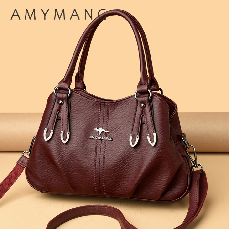 Four Arrows Soft Pu Leather Luxury Handbags Women Bags Designer 3 Layer Medium Shoulder Crossbody Sac Ladies Large Capacity Tote