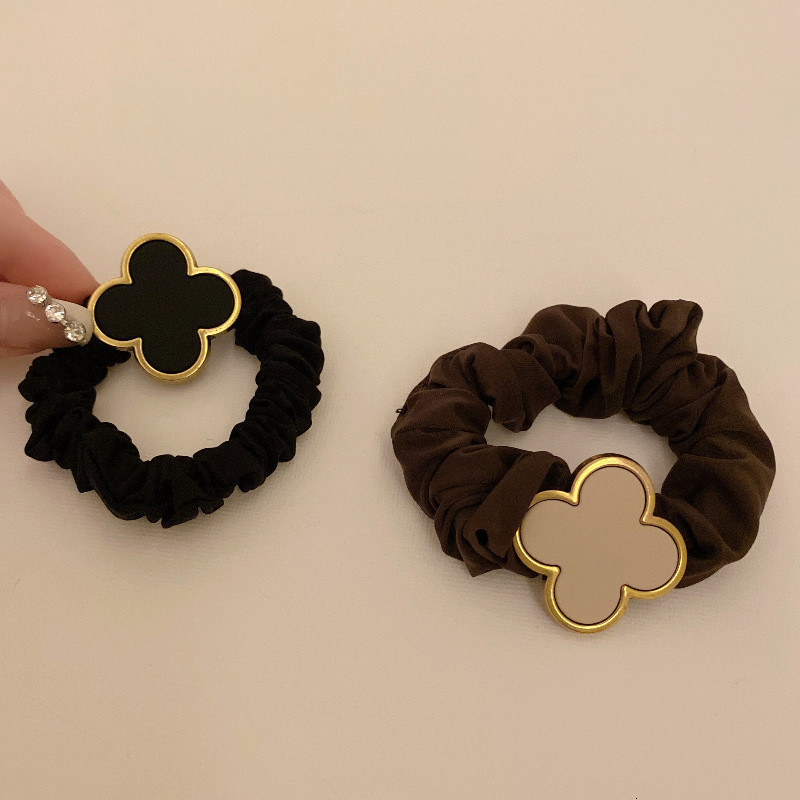 Korean Style Metal Four-Leaf Clover Scrunchie Hair Tie Internet Celebrity High-End Hair Rope Versatile Hair Accessory 250711