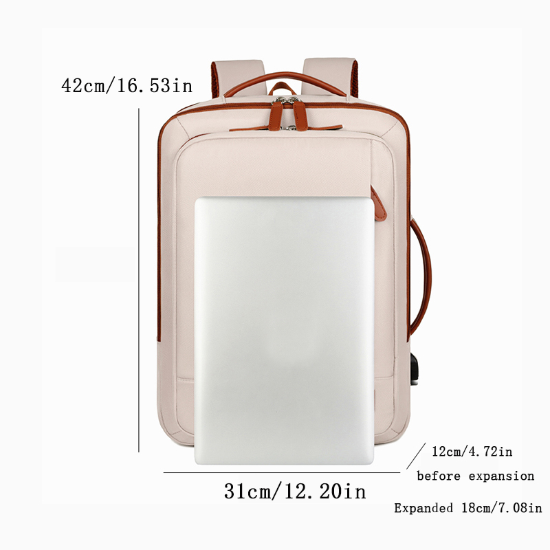 Expandable capacity backpack with shoulder strap, suitable for airport check-in, business travel computer bag