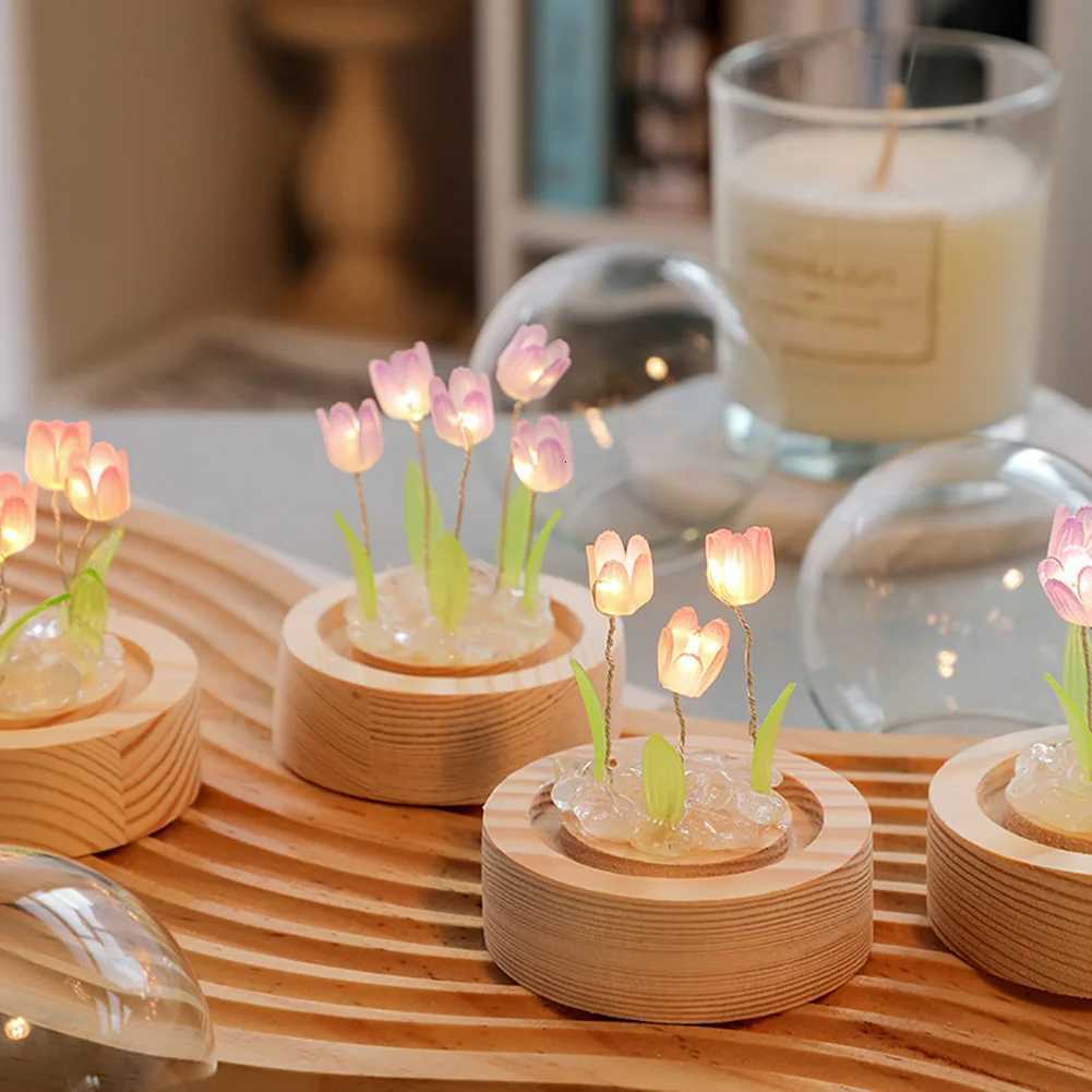 100% Tulip Night Light Cute Bedroom Room Decor Floral Lamp Valentines Day Gift Lampara Tulipanes Girlfriend DIY Material HandmadeXJ250710