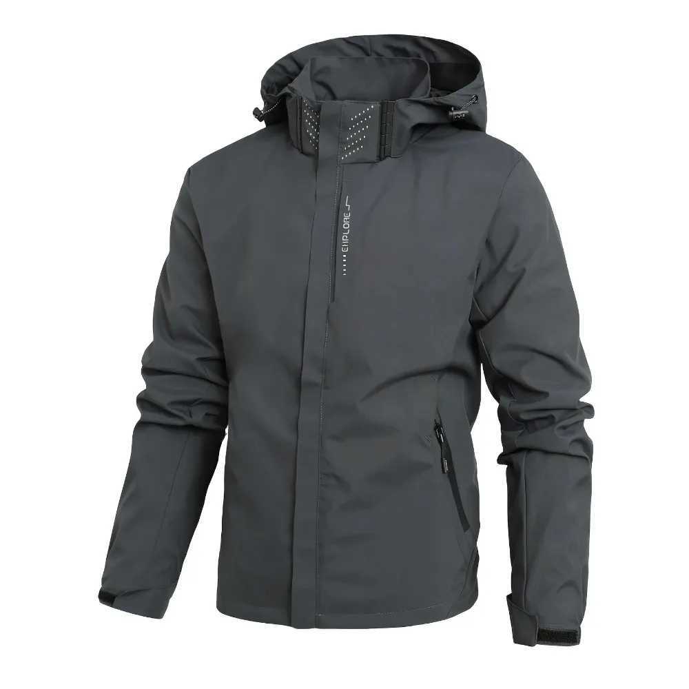 Mens Fashionable Waterproof Windproof Jacket Hooded Outdoor Hiking Camping Sports Windbreaker Jacket Lightweight Jacket W250711