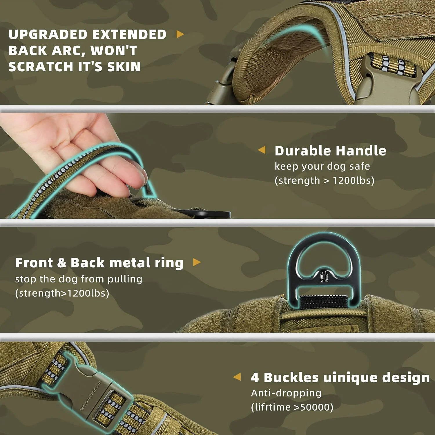 Tactical Dog Harness No Pull Dog Harness Adjustable Breathable MOLLE Dog Vest Harness for Medium Large Dog Reflective Military 250716