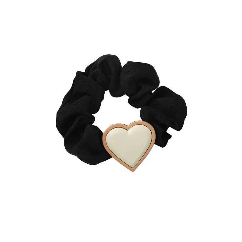 Retro Love Heart Satin Elastic Hair Band Solid Color Ponytail Holder Scrunchies Hair Tie Hair Rope Hair Accessories Y250711