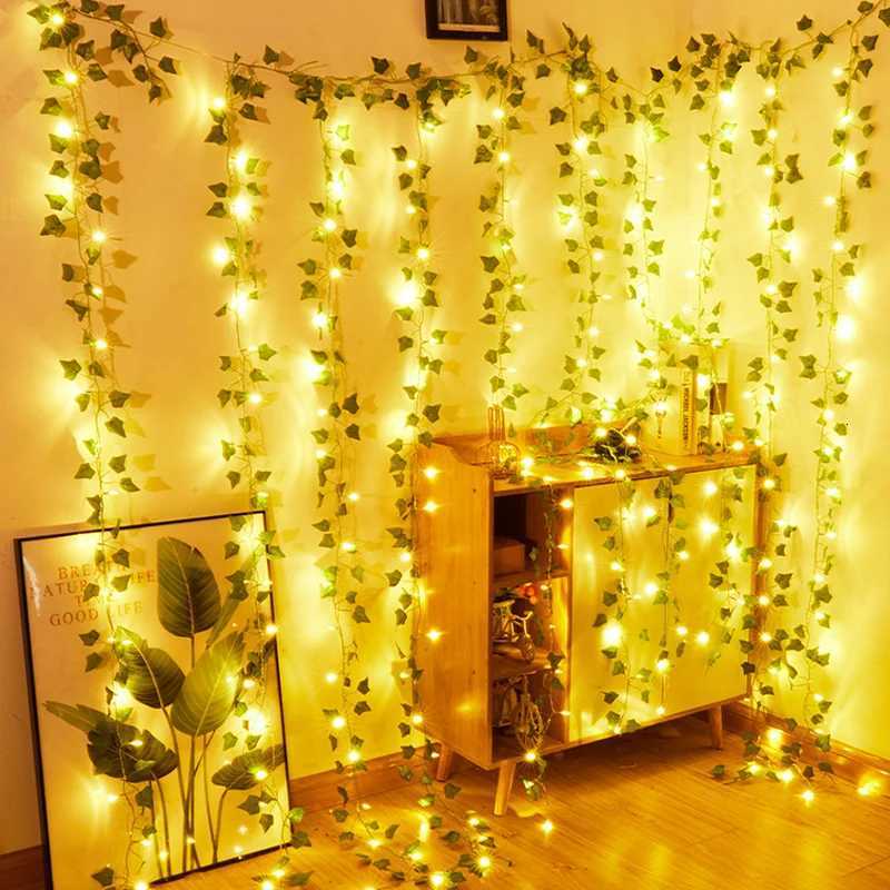 Simulation Flower Greenery String Lights Artificial Plant Garland LED Ambient Light Holiday Wedding Party Indoor Room Decoration XJ250710