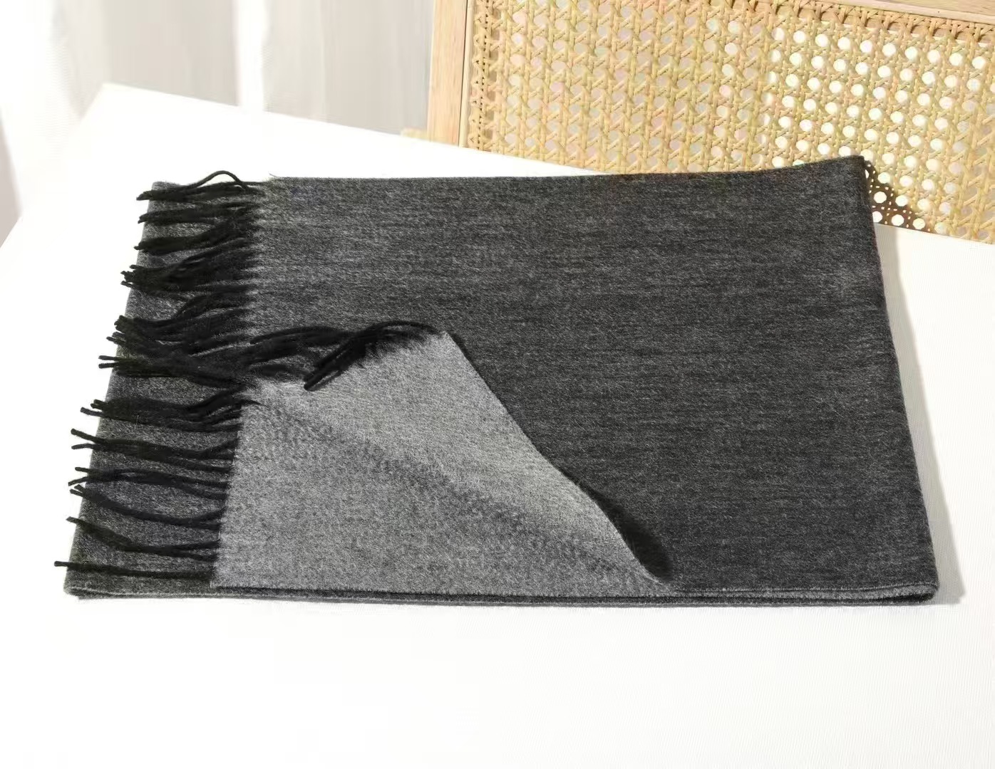 T1186 classic autumn and winter two-color double-sided cashmere scarf unisex tassel warm cashmere neck scarf