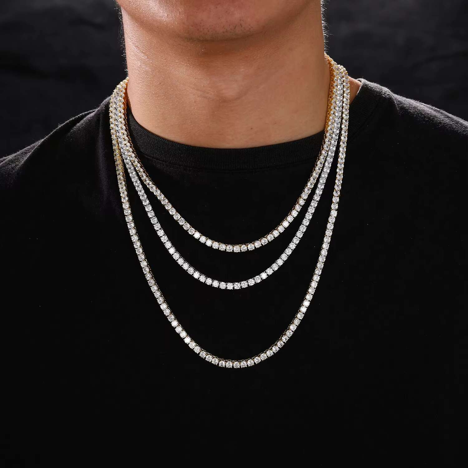 Fashionable Men Women Jewelry Wholesale White Gold 3mm-5mm Brass Micro Paved 5A CZ Diamond Classic Tennis Chain