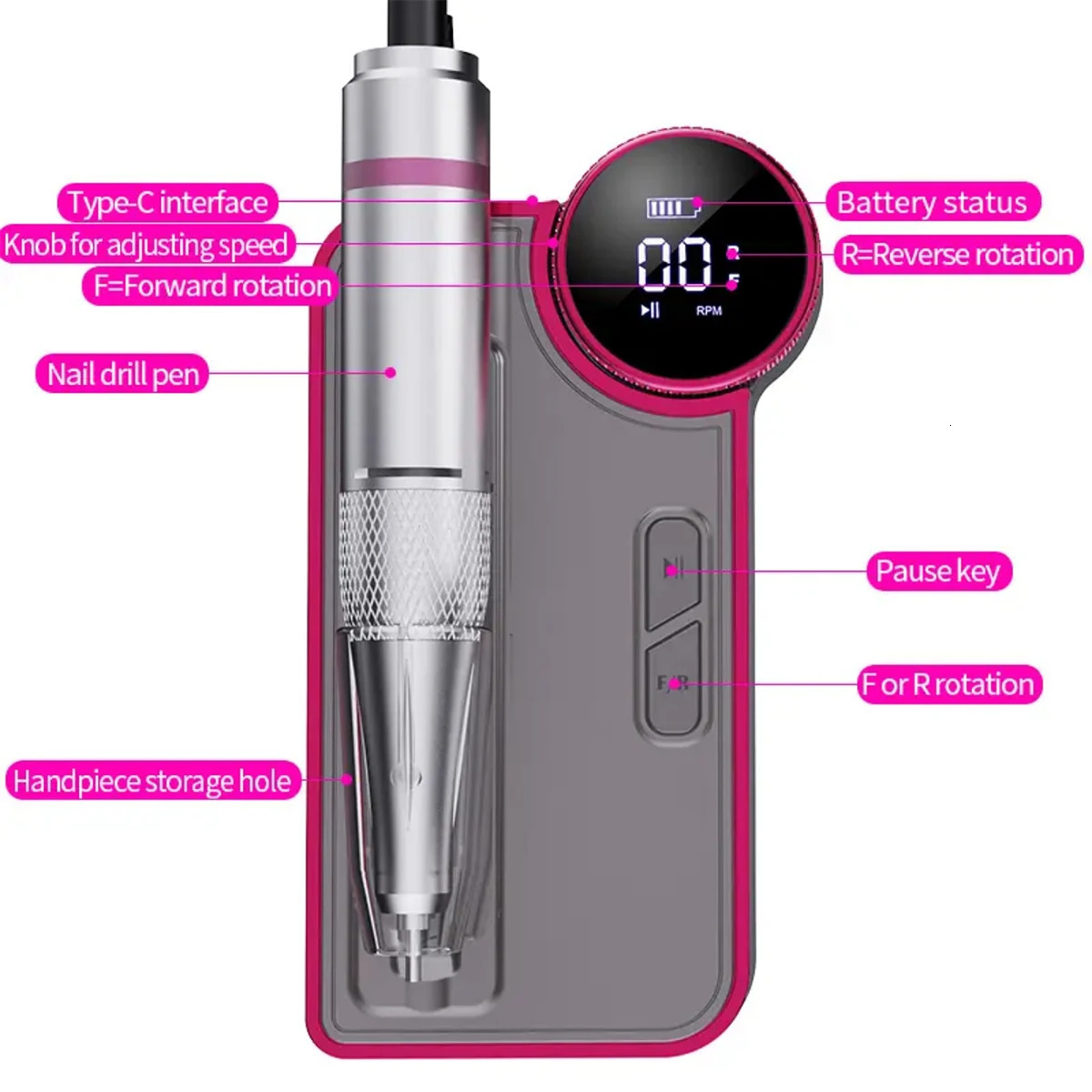 35000rpm Portable Electric Nail Grinding Machine Mute Rechargeable E-File for Manicure 250711