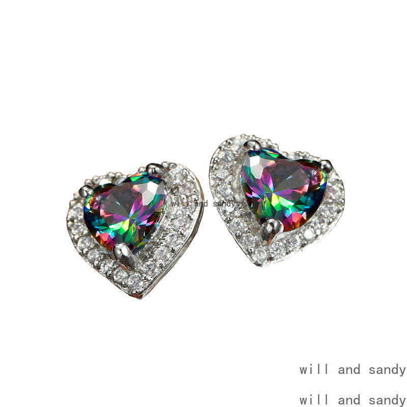 Cubic Zircon Love Heart Stud Earrings Designer Jewelry Sterling Silver CZ Crystal Flower Water Drop Leopard Ear Rings Dangle for Women Topaz Fine Jewe