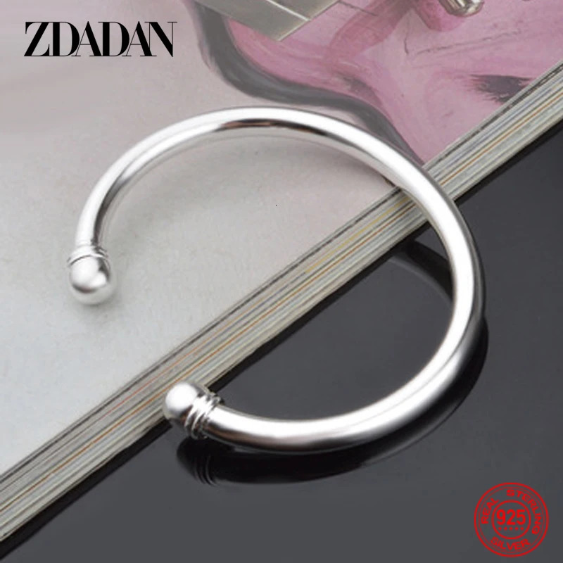 ZDADAN 925 Sterling Silver Simple Double Beads Open Cuff Bracelet Bangle For Women Wedding Jewelry Party Gifts 250707
