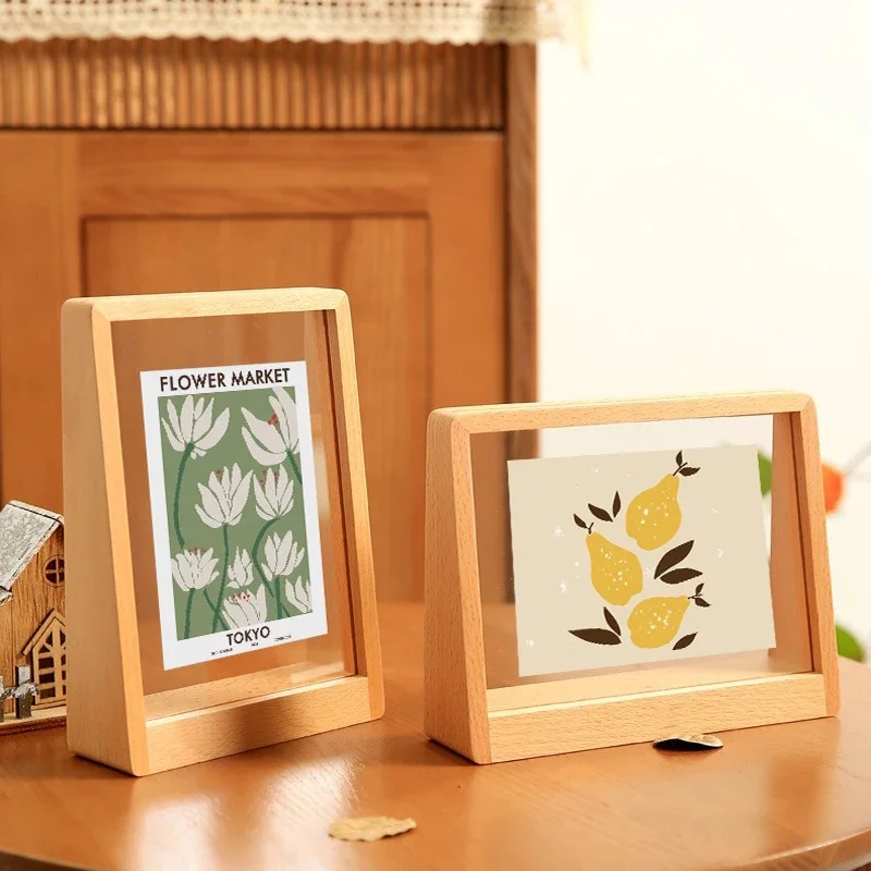 Wood Acrylic Beech Photo Frame Wedding Holder Home Decor Double-sided Picture Display H260306