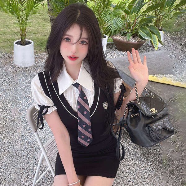 College Fake Two-Piece For Women Winter New Pure Desire Style Mid-Length Slim Fit Bodycon Dress B5