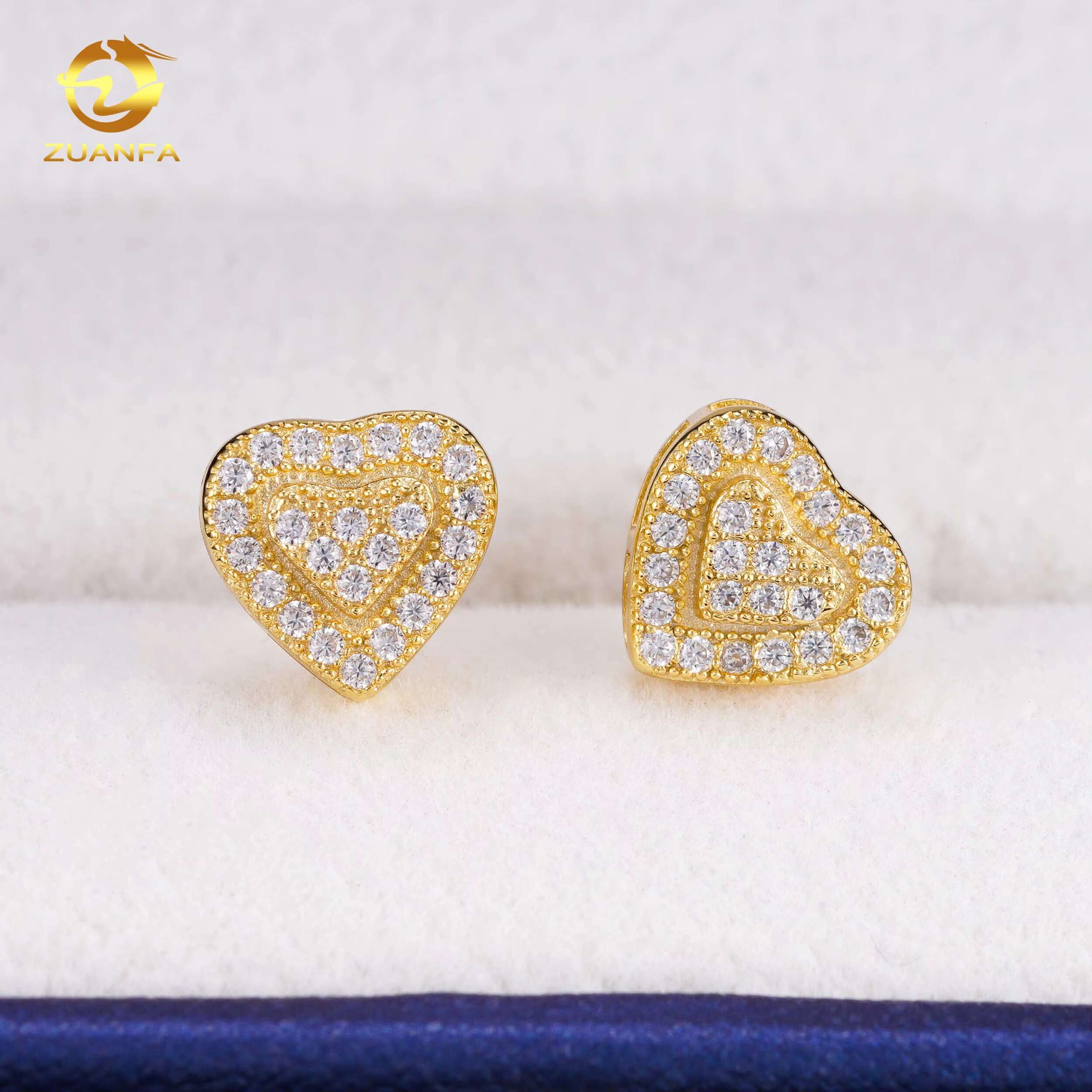 IGI Certified Fashion Heart Design Earring Cluster Lab Grown 925 Sterling Silver Iced Out Lab Diamond Screw Back Earrings