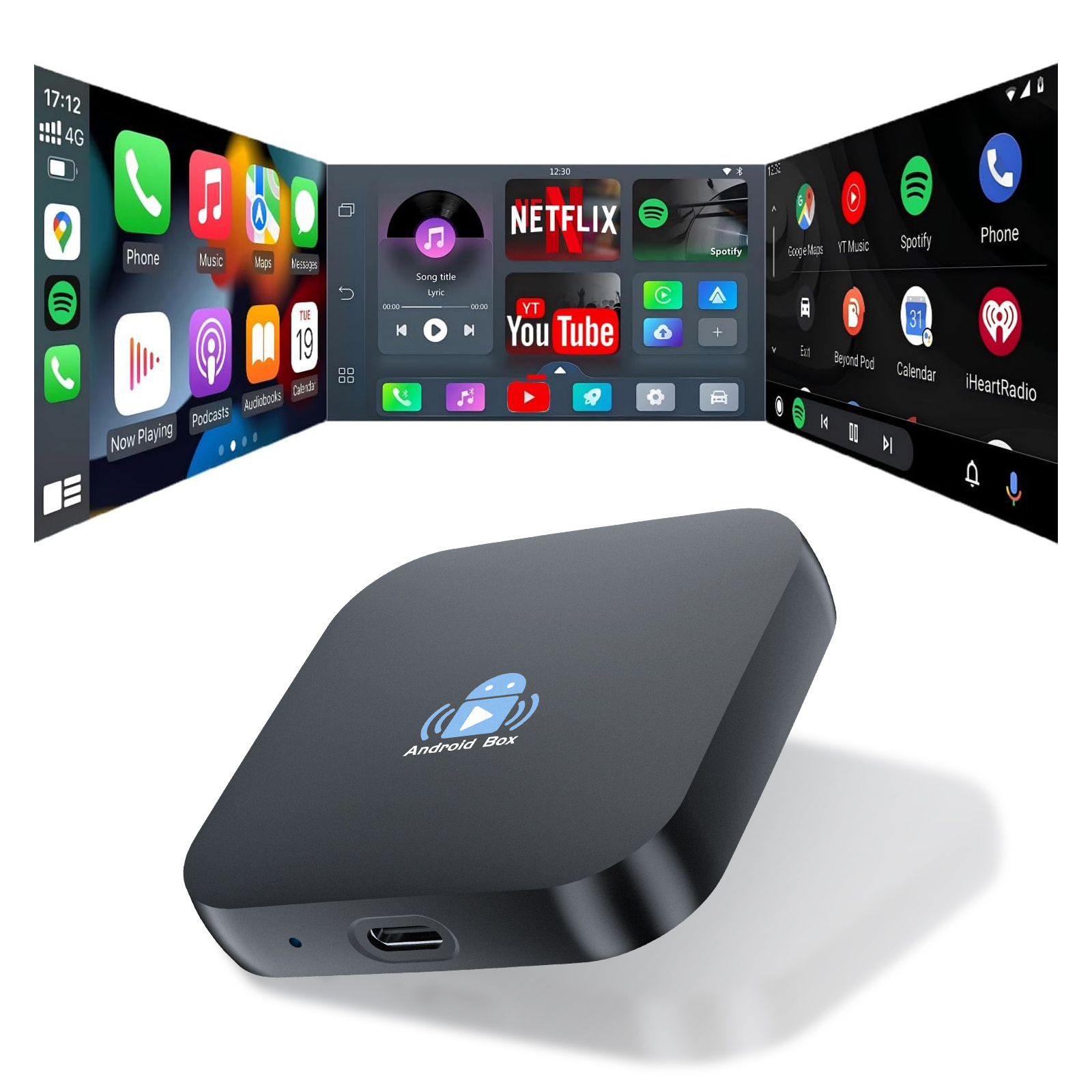 Kowankit Wireless Carplay Android Auto AI Box,Plug & Play Fits Cars From IPhone IOS 10+ & Android 11+,2in1 Android 12 4+64GB 5G GPS WiFi HD,Support An