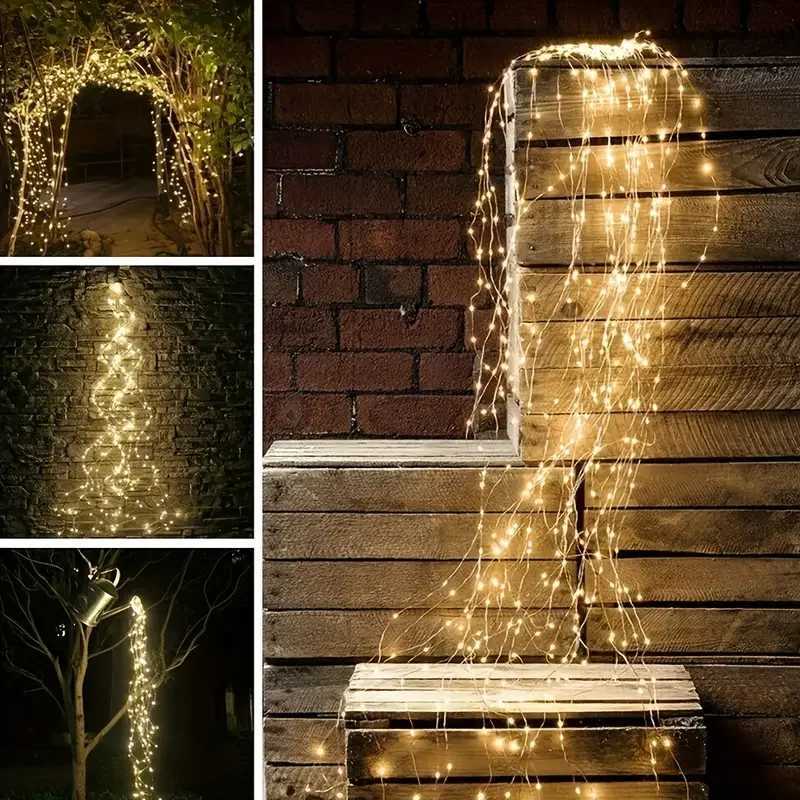 1 Piece LED Copper Wire Fairy Lights String Vine Chandelier String Waterfall Holiday Curtain Lights Garden Christmas Party Decor XJ250710