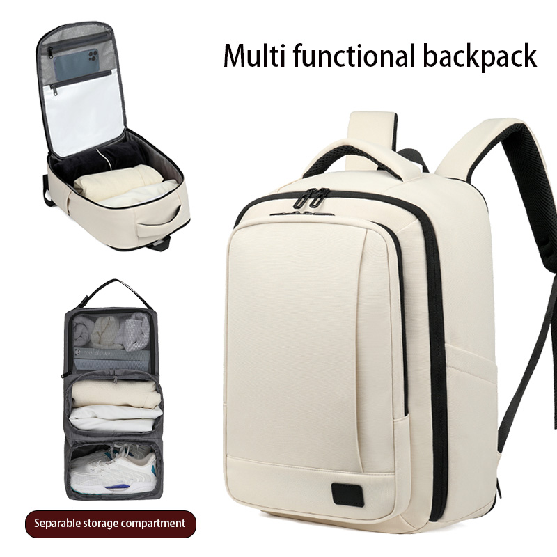 Multi-functional backpack with detachable storage compartments. Practical backpack for travel and commuting.