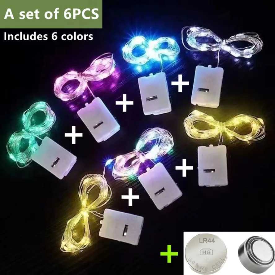 6PCS with Battery LED String Lights Copper Silver Wire Garland Light Fairy Lights Party Decoration for Christmas Wedding 1/2/3M XJ250710