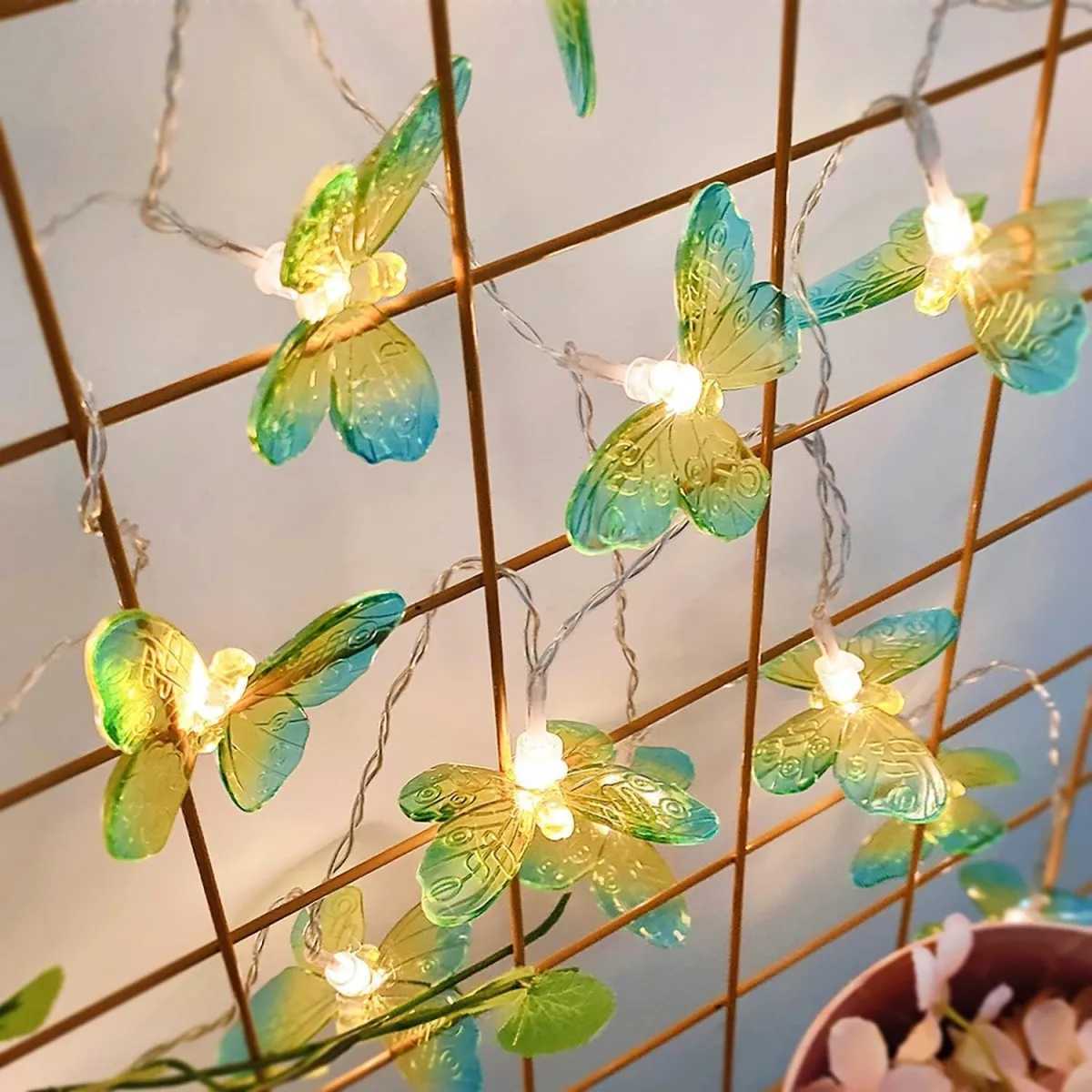 1PC 10/20LED Green Yellow Butterfly String Lights Battery Powered Suitable for Home Indoor Outdoor Birthday Party Decoration XJ250710