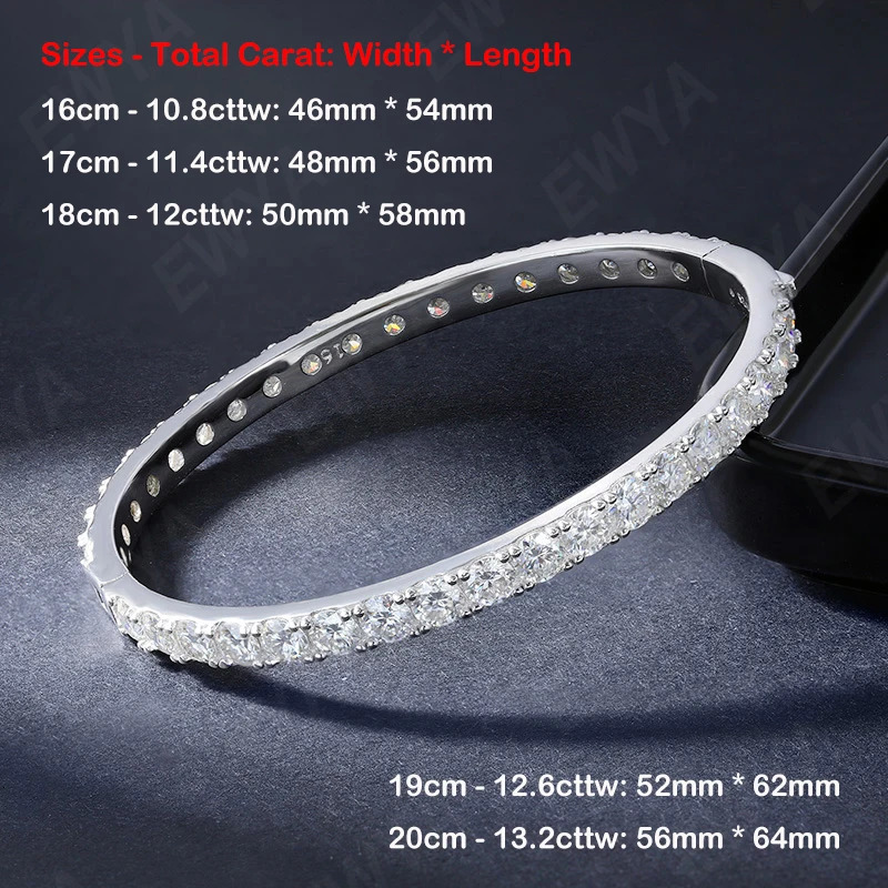 EWYA GRA Certified D Color 4mm 0.3CT Full Tennis Bracelet Bangle For Women S925 Sterling Silver Diamond Bracelets 250707