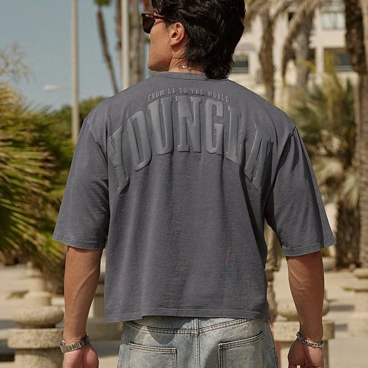 YOUNGLA Men's Oversized T-shirt Foam Printed Cotton Short Sleeve American Sports Fitness Casual Loose Top YA-TX25