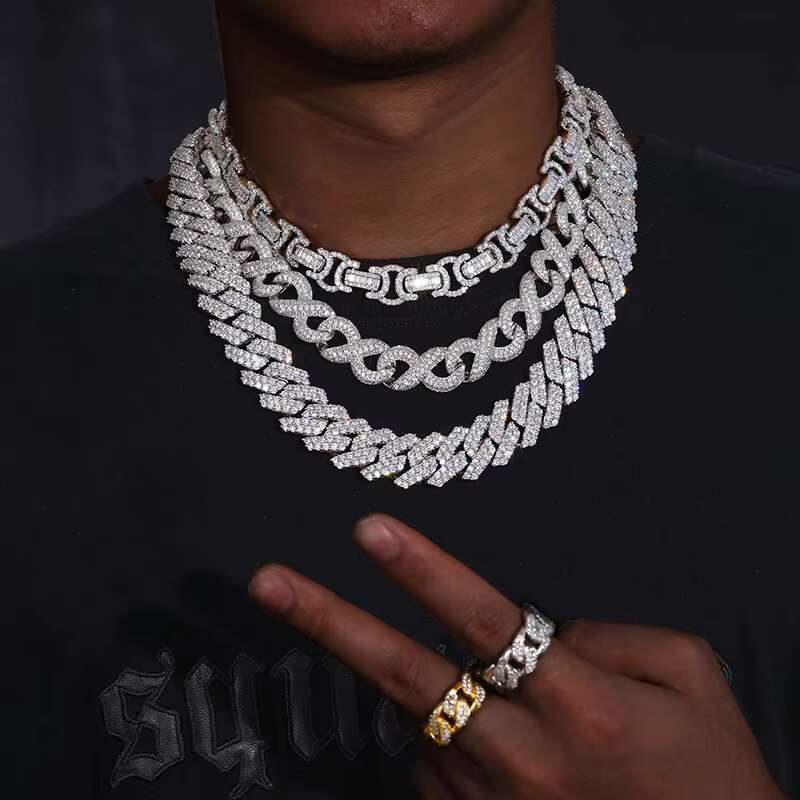 20mm Cuban Chain Real 925 Sterling Silver Hand Setting Moissanite Vvs Diamond Cuban Link Chain Necklace With Box Clasp