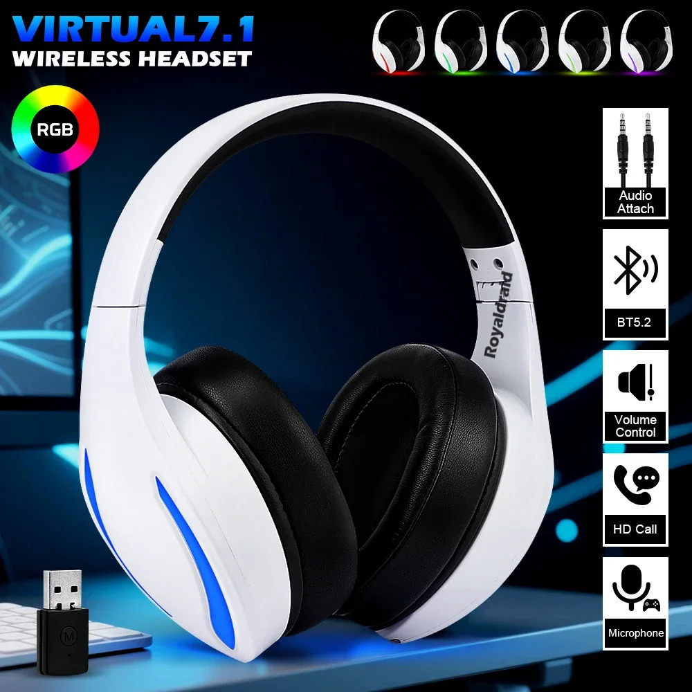 For PS5 Wireless Game Headset with Mic 24G BluetoothCompatible Headphone USB 35mm Wired 3 Modes SwitchMacPCLapto 250703