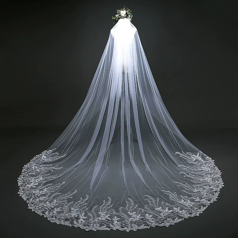 Graceful 3M Wedding Veils Long Length Appliques Lace Flowers Beading Luxury Wedding Accessories
