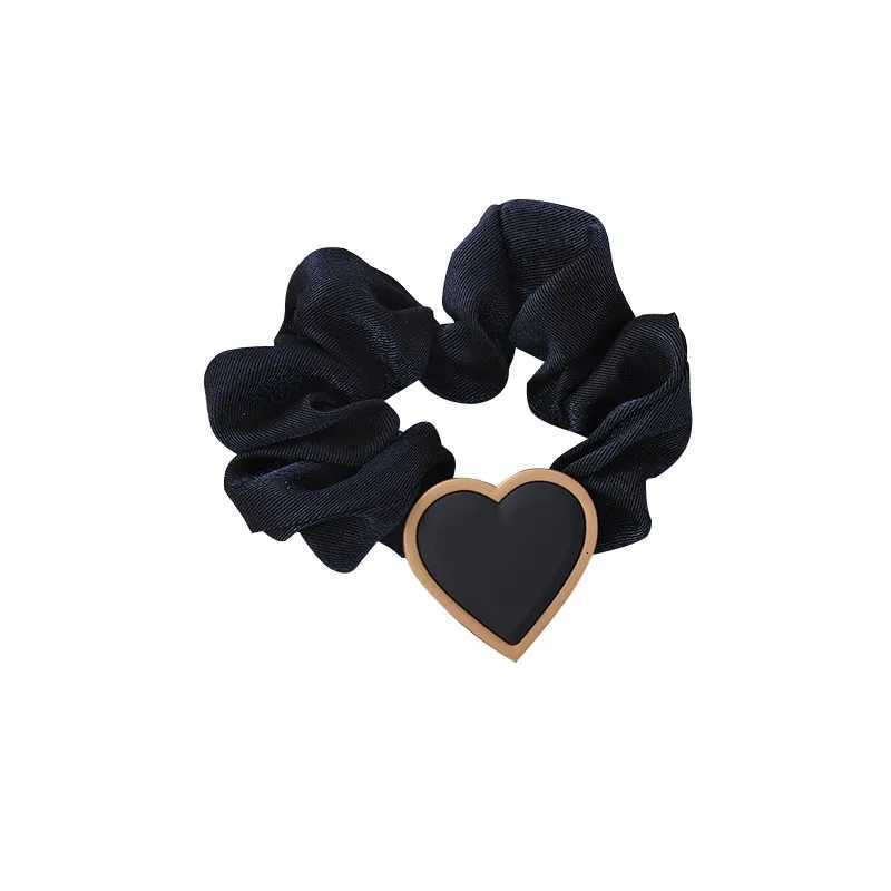 Retro Love Heart Satin Elastic Hair Band Solid Color Ponytail Holder Scrunchies Hair Tie Hair Rope Hair Accessories Y250711