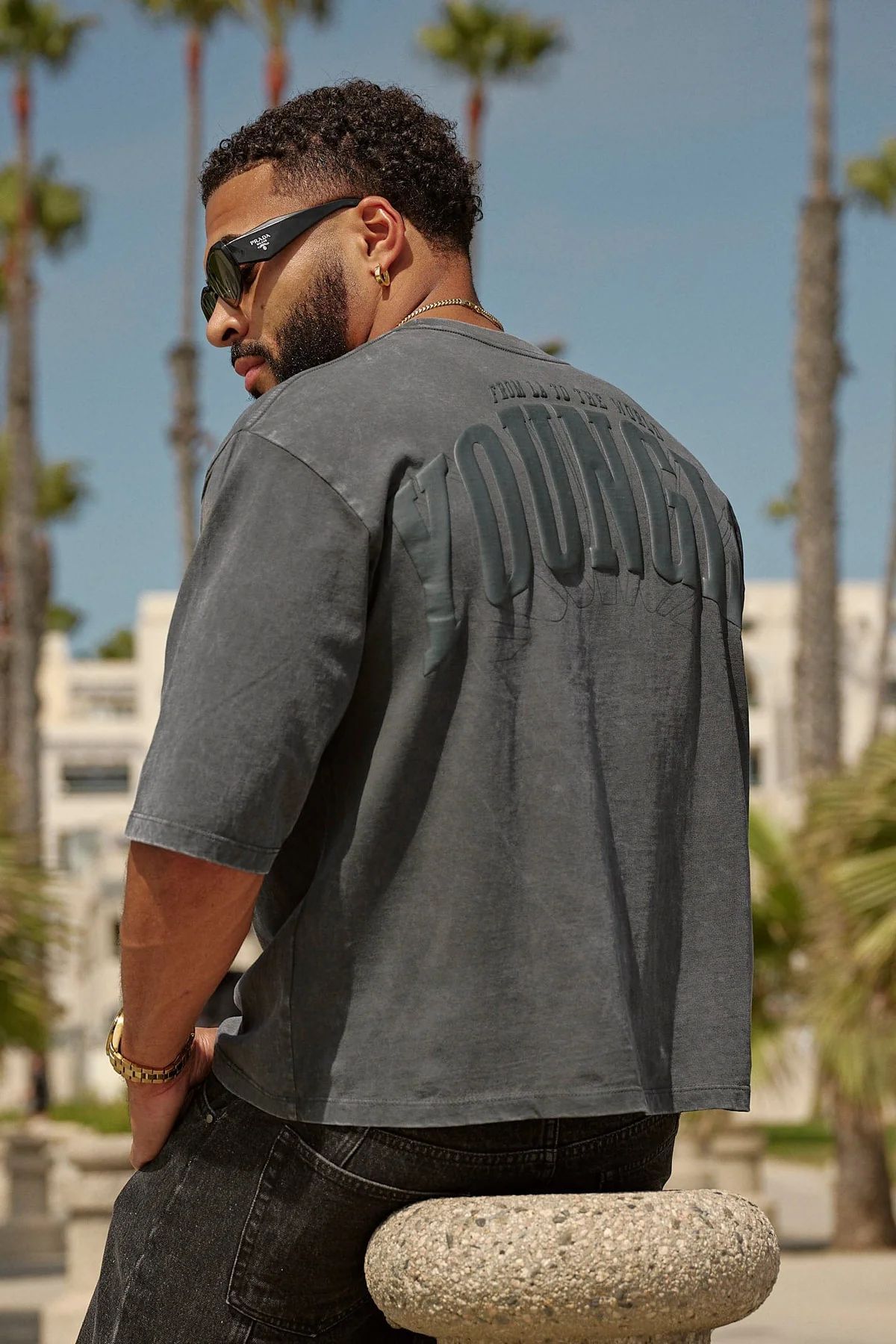 YOUNGLA Men's Oversized T-shirt Foam Printed Cotton Short Sleeve American Sports Fitness Casual Loose Top YA-TX25