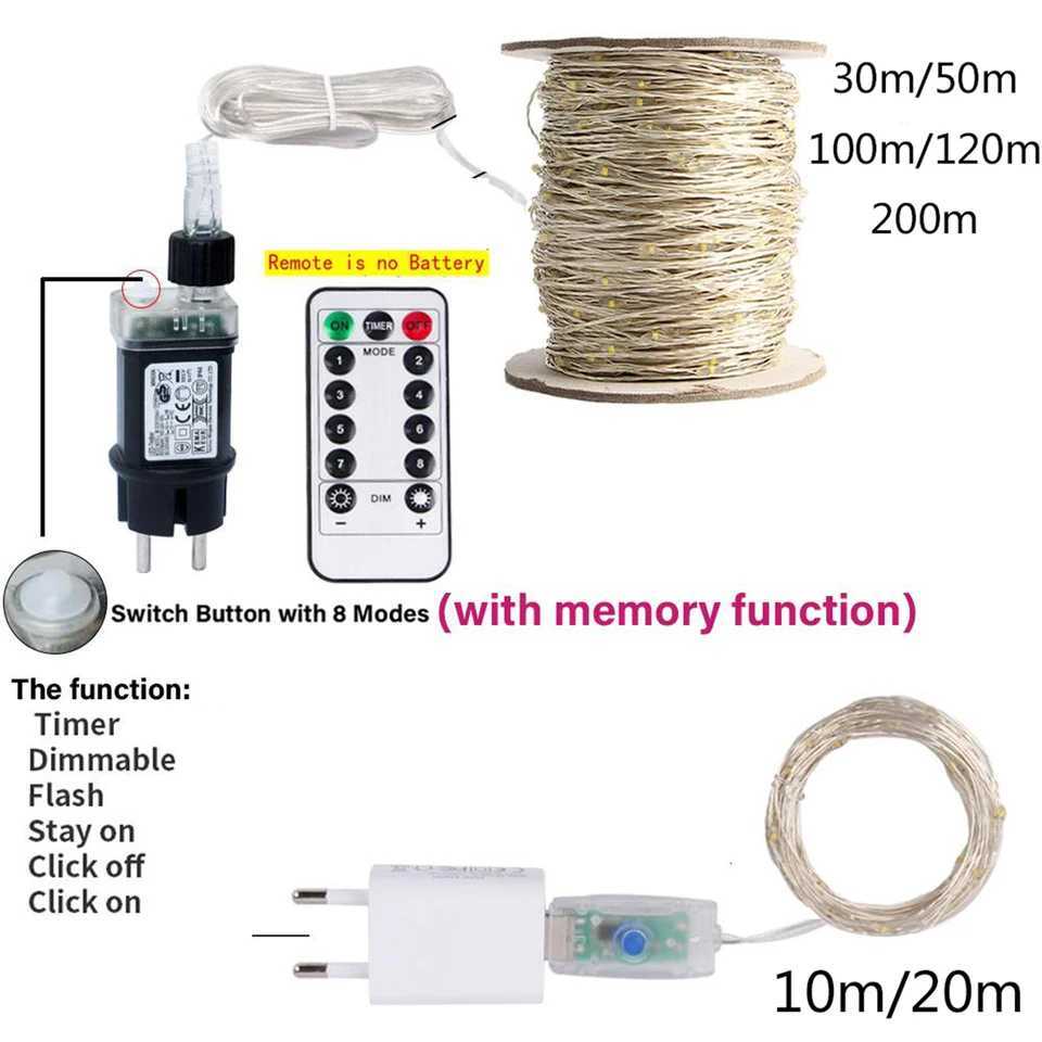 50M/120M LED String Lights Silver Wire Fairy Lights Garland For Outdoor Street Patio Tree Garden Camping Party Decoration XJ250710