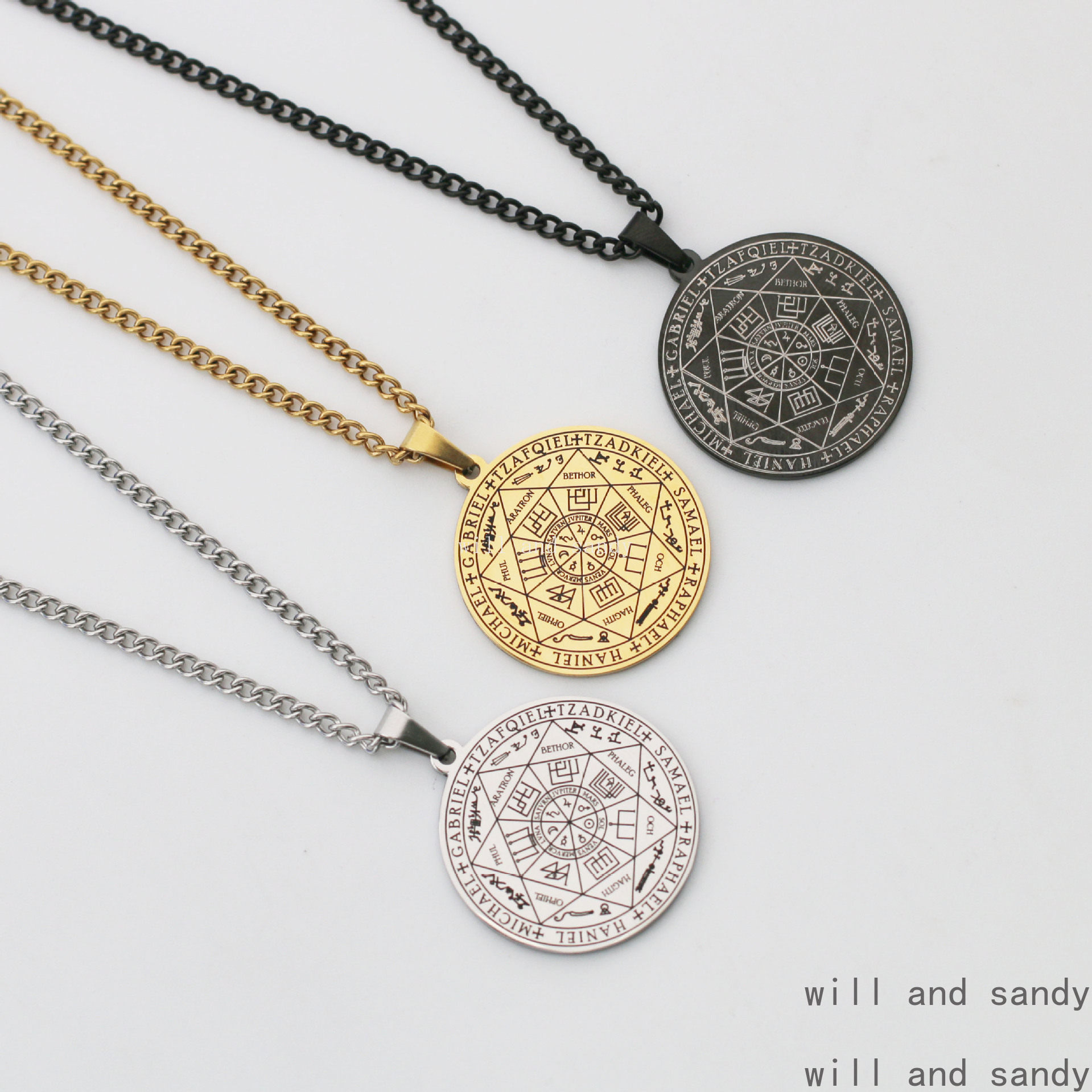 18k Gold Religions Angel Disc Necklace Stainless Steel Gold Chain Hexagram Pendnat Hot Sell Fine Jewelry Gift