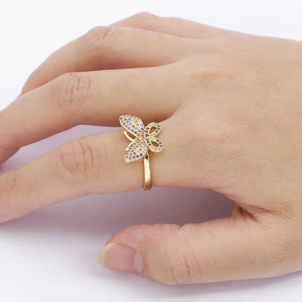 925 Sterling Silver New Trendy Butterfly Open Rings For Women Copper Zircon Adjustable Rings Friendship Engagement Wedding Jewelry Gifts0 Y250711